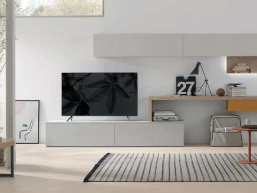 Parete Attrezzata Atlante UNIT AT120 in materico canvas e materico rovere sabbia di Tomasella