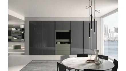 Armadio Anta Scorrevole 04 in laccato lavagna lucido e muschio opaco di Tumidei