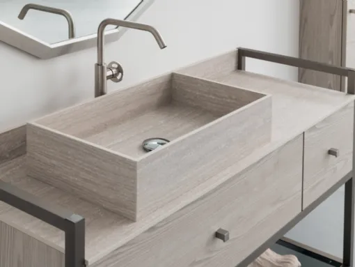 Mobile Bagno da appoggio in nobilitato effetto legno con piano e lavabo in HPL B201 BD022 di Compab