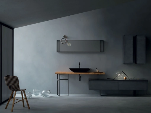 Mobile da Bagno Eden 00 in laccato con top lavabo in legno massello di Cerasa