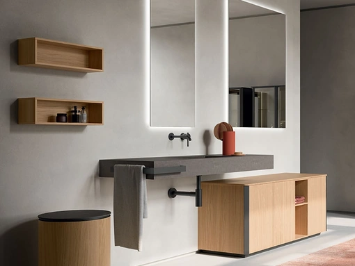 Mobile da Bagno Honey 04 in Rovere Chiaro impiallacciato di Cerasa