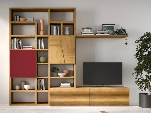 Libreria a muro in legno e laccato Mixer 01B di FGF Mobili