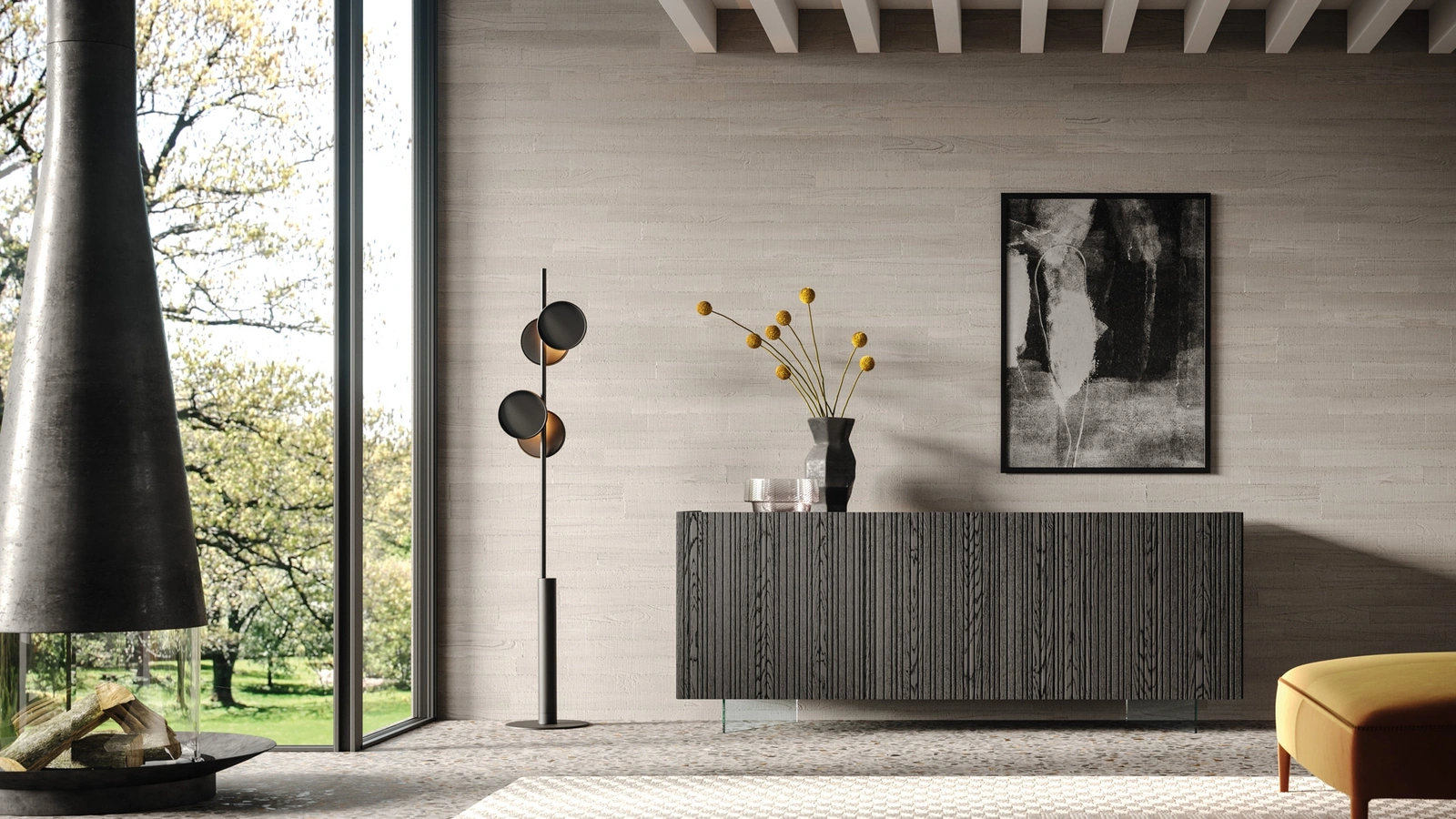 Madia Mizar in legno cannettato finitura dark di FGF Mobili