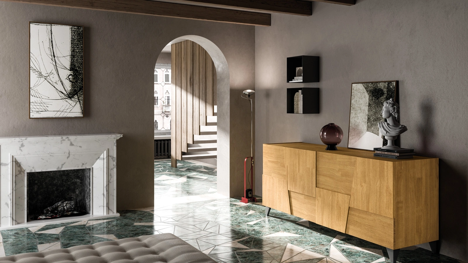 Madia in legno Trapeze quattro ante di FGF Mobili