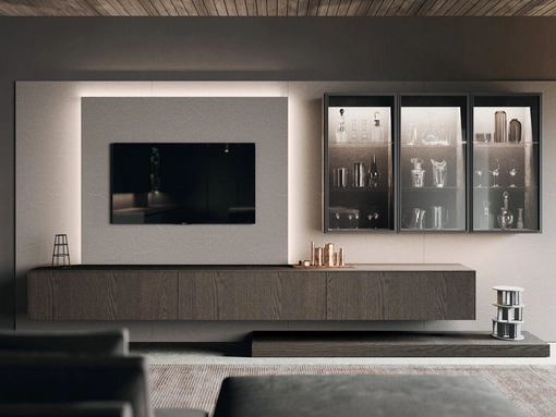 Parete Attrezzata Bluna Legno 01 in rovere grigio di Binova