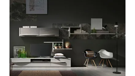 Parete Attrezzata Cleo CL3 finitura Madreperla e Creta di Fasolin