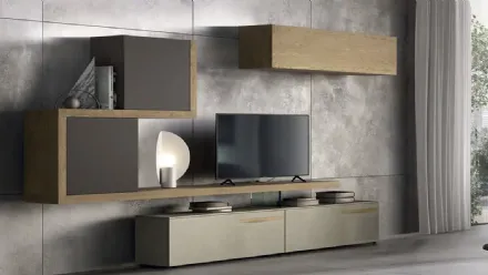 Parete Attrezzata Kosmos KC123 in nobilitato e legno di Moretti Compact Giorno Notte