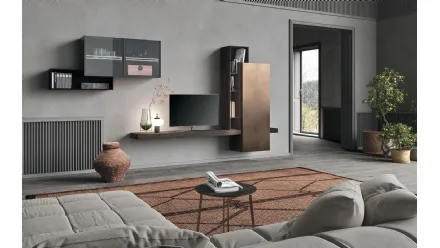 Parete Attrezzata Composizione Horizon 913 in laccato metallizzato e legno di Mobilgam