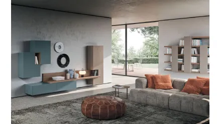 Parete Attrezzata Composizione Horizon 922 in laccato opaco, legno e materico di Mobilgam