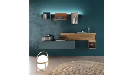 Parete Attrezzata Composizione Horizon 932 in laccato opaco e legno di Mobilgam