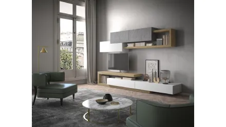 Parete Attrezzata Composizione Horizon 936 in legno, laccato opaco e pietra di Mobilgam