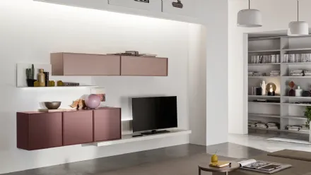 Parete Attrezzata Seta Unix SU2117 in laccato opaco Porpora, Cipria e melaminico Olmo Antico di Maronese Acf