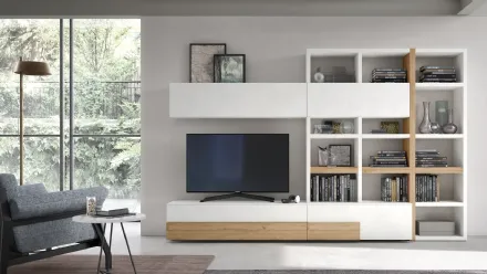 Parete Attrezzata Seta Spalla SA2215 in melaminico Rovere Nodato e Cemento Bianco di Maronese Acf