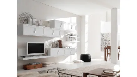 Parete Attrezzata sospesa Tea U in legno laccato finitura Bianco Puro di Fasolin