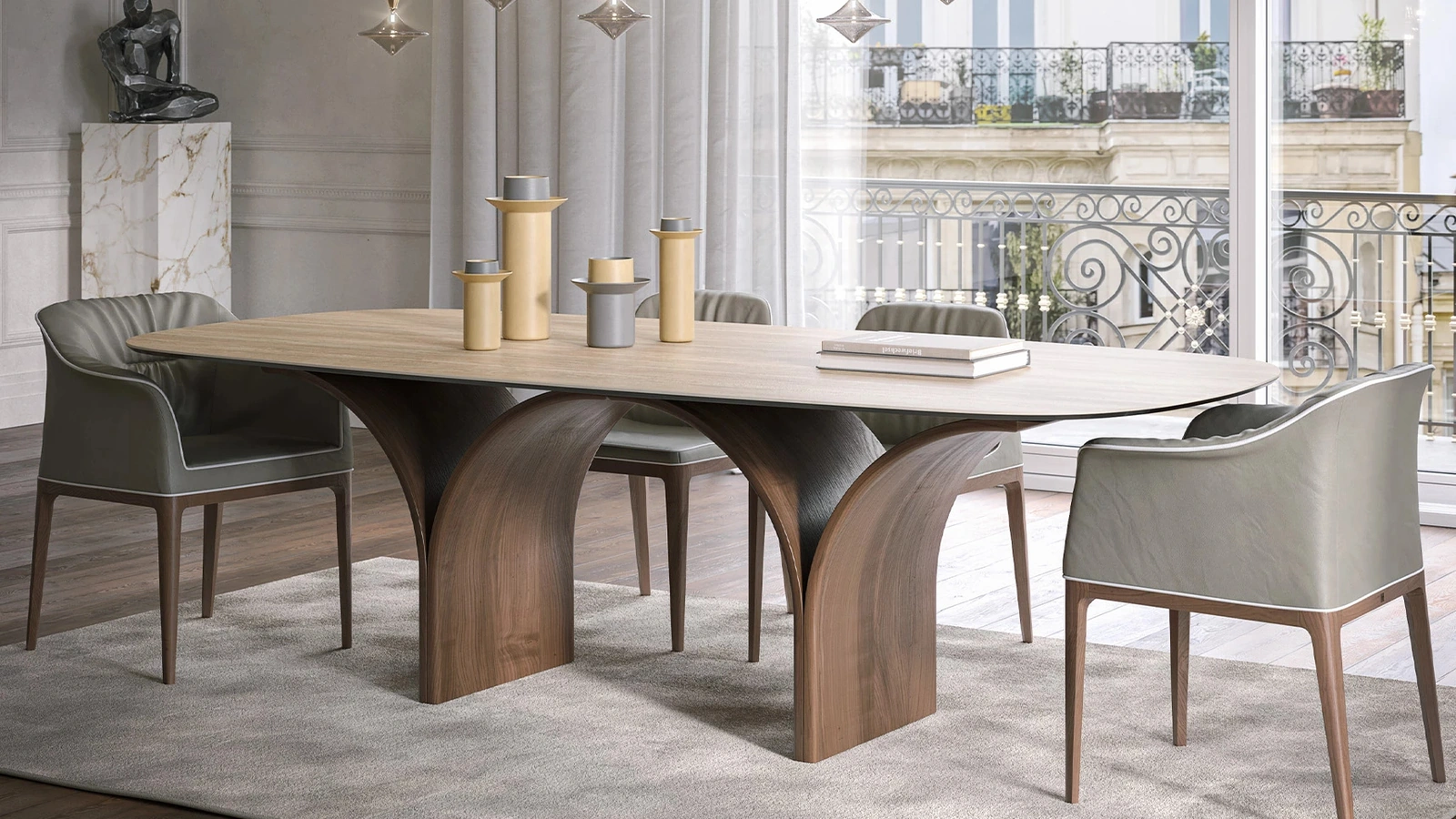 Tavolo in gres porcellanato e base in legno Arco di Tonin Casa