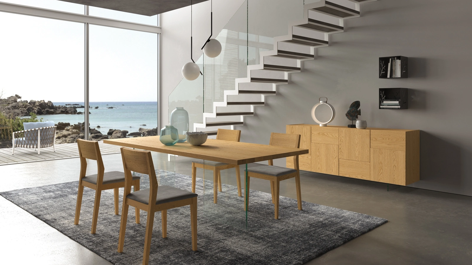 Tavolo Ghost in legno di rovere con base in vetro trasparente di FGF Mobili