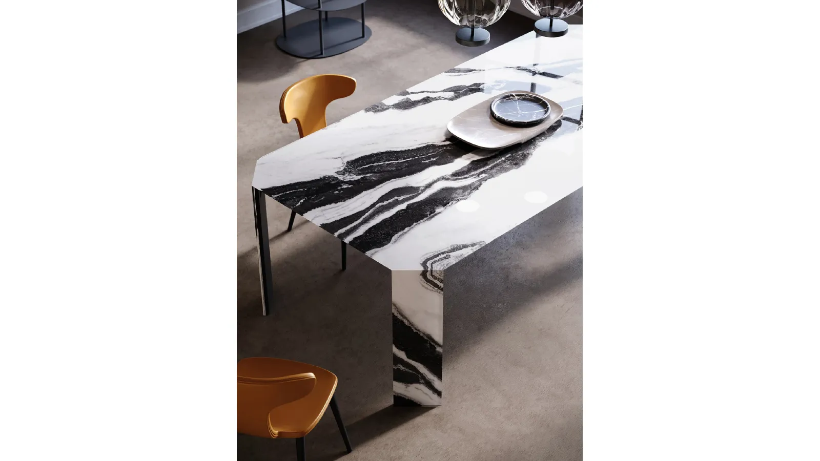 Tavolo Panta Rei in vetro stampato decorato con serigrafia di Tonin Casa
