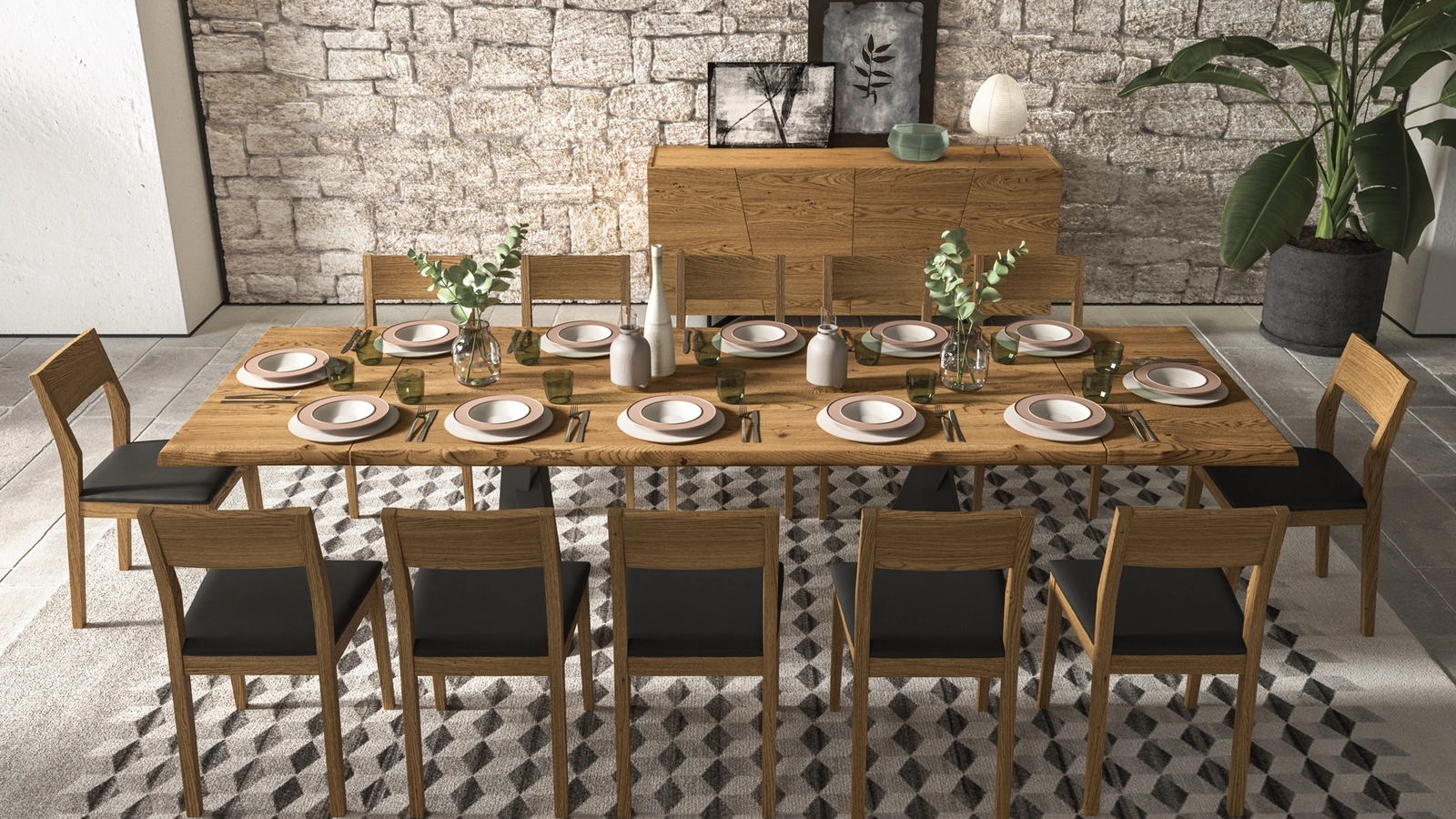 Tavolo Walking estensibile con piano in legno di rovere e base in metallo di FGF Mobili