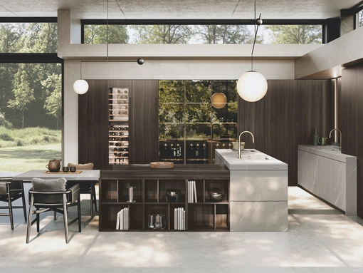 Cucina Design con isola e penisola Bluna Gres di Binova