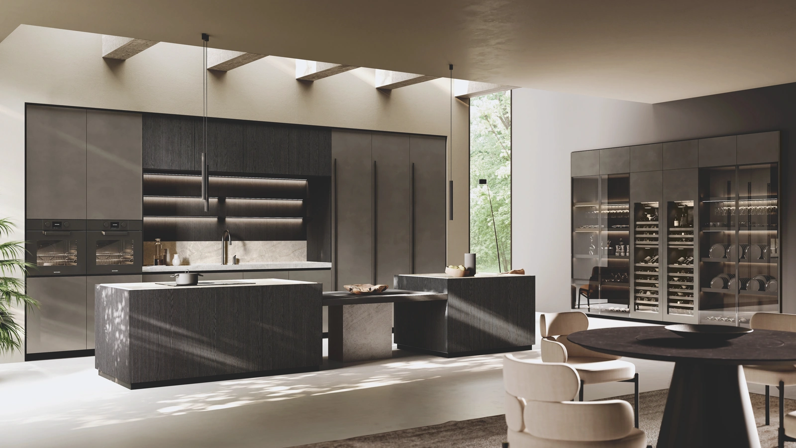 Cucina Design in laccato Metal con isola Bluna Legno Rigato di Binova