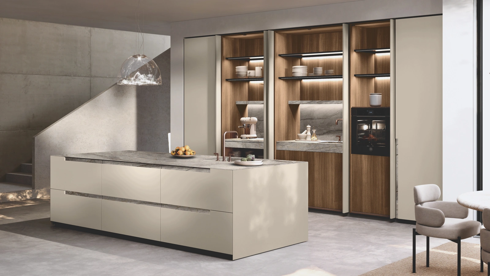 Cucina Design con isola Bluna Maniglia Stone di Binova