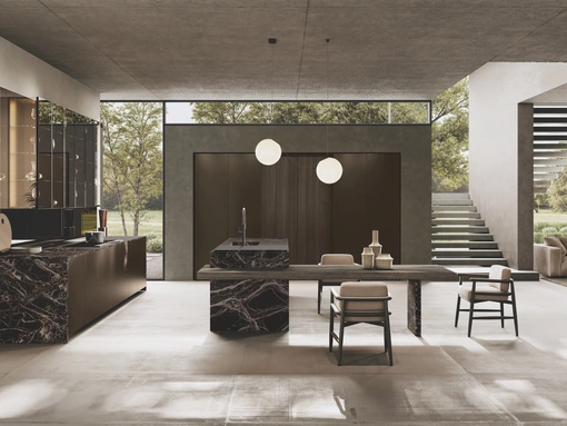 Cucina Design con isola Bluna Tech Alluminio di Binova