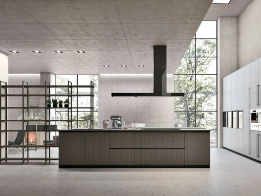 Cucina Moderna in laccato Grigio con isola in Rovere Dark Natural 07 di Stosa