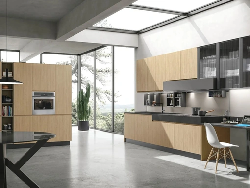 Cucina Moderna ad angolo Karma 08 in Rovere Essenza Termo strutturato di Stosa