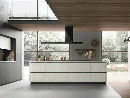 Cucina Moderna in Pet con isola in materico Cemento Metropolis 11 di Stosa