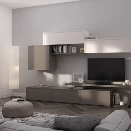 Parete Attrezzata Desi 67D14 finitura Creta e Bianco Puro di Fasolin
