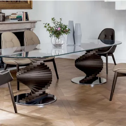 Tavolo Big Firenze con base in legno e top in vetro di Tonin Casa